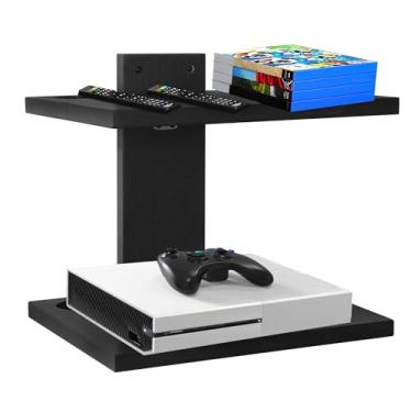 Imagem de NIUBEST Prateleira de TV flutuante para projetor de parede, prateleira flutuante de madeira para projetor, PS5, leitor de DVD, console de jogos, caixa de cabo, 2 camadas (preto)