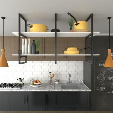 Imagem de Prateleira industrial cozinha Prateleira de ferro e madeira nicho indu