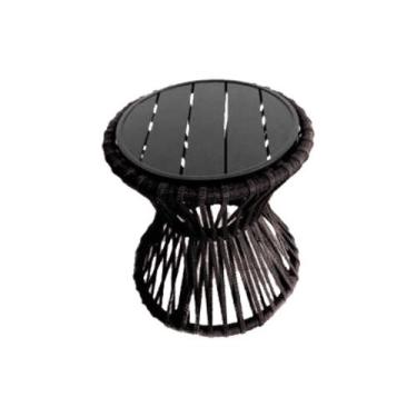 Imagem de Mesa de Centro Sol em Corda Náutica e Base em Alumínio Preta 70cm Marr