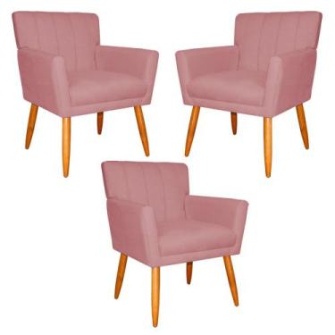 Imagem de Kit 3 Poltronas Decorativa para Sala de Estar Cecília Suede Rosa - Mon