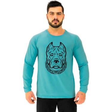 Imagem de Camiseta Manga Longa Moletinho MXD Conceito Pitbull Gangster, M, Azul 