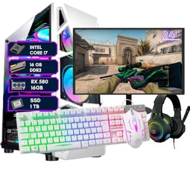 Imagem de Computador Gamer Completo Branco Intel Core i7 16GB SSD 1 TB RX580 16GB 256Bits Kit Gamer com Headset Monitor 24" Windows 10 DreamComputers DC