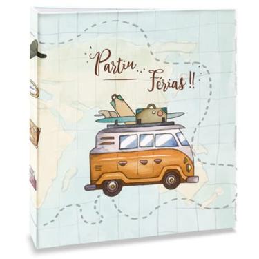 Imagem de Álbum de fotos Ical, encadernação tradicional, para 200 fotos 10x15cm - envelope plástico transparente - linha Viagem - modelo kombi - partiu férias - 706