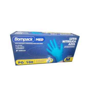 Imagem de Luva Nitrílica Azul Sem Pó M(8) C/ Anvisa 100 Unidades - Bompack