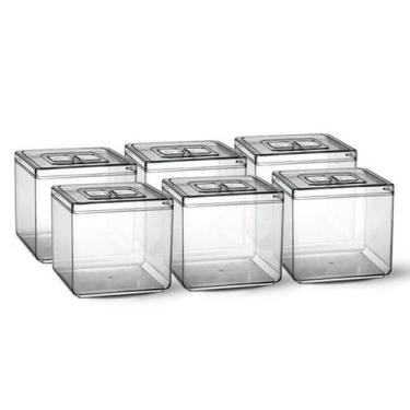Imagem de Kit 6 Potes em Acrílico p/ Granel Cereais Alimentos 6,5L Quadrado c/ T