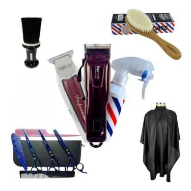 Imagem de Kit Barbeiro Completo Kit Tesouras Máquinas Capa Borrifador - Obopekal