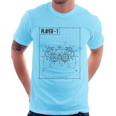 Imagem de Camiseta Player 1 Controle Joystick - Foca na Moda, Azul bebê, M
