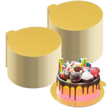 Imagem de zsccxq 100 tábuas de bolo, mini tábuas de bolo, mousse dourada, redonda, placa de bolo, descartável, placa de bolo redonda revestida para cozinha, assar, bolo, pizza, sobremesa, bandeja de cupcake (12