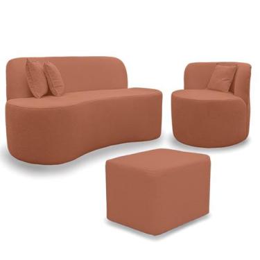 Imagem de Kit 1 Poltrona Com Sofá Curvo 2 Lugares Feijão mais Puff Retangular Bo