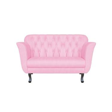 Imagem de Namoradeira Decorativa Dália Suede Rosa Bebê 2 Lugares Pés Madeira Ms 