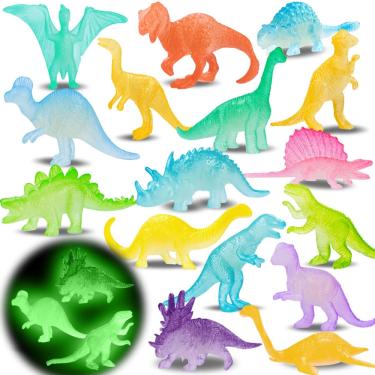 Imagem de Mini bonecos de dinossauro AugToy Glow in Dark Kids Party, 16 unidades