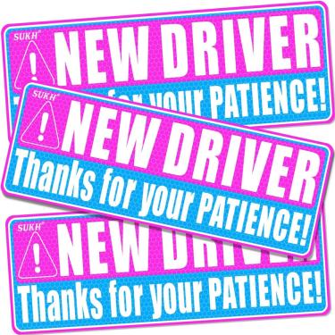 Imagem de Car Magnet Sukh New Driver Be Patient Safety Warning 3 unidades