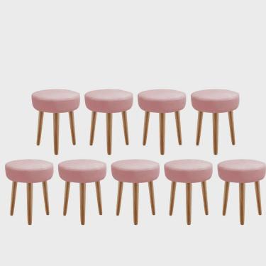 Imagem de Kit 09 Banqueta Alta Julia Industrial 55cm Pé Palito Freijó Suede Rose Gold - Ahz Móveis