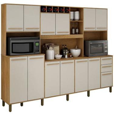 Imagem de Cozinha Valdemóveis Ágata 13 portas e 2 gavetas com 254,0 cm de Largura – Cinamomo/OFF White