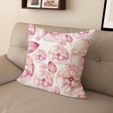 Imagem de Sladjana [Estilo idílico] Capa de almofada impressa digital tipo linho - estampa floral rosa dupla face, design com zíper invisível (56 x 56 cm, FSWM-A)