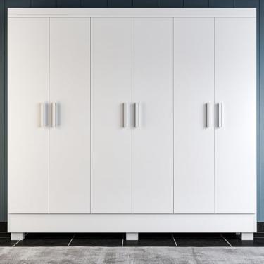 Imagem de Guarda Roupas Solteiro Compacto 6 Portas 2 Gavetas 100% MDF Roupeiro Moderno para Quarto (Branco)