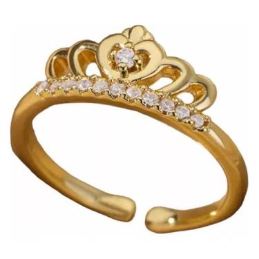 Imagem de Anel Ajustável Coroa Princesa Feminino - Banhado A Ouro 18K - Tojoia18