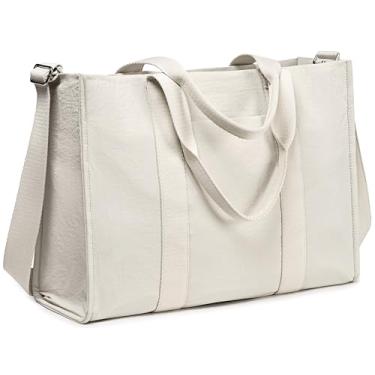 Imagem de Bolsa de ombro feminina de lona de 39.6 cm, bolsa mensageiro de computador, bolsa de professor, pasta de escritório, Cinza-claro, Large