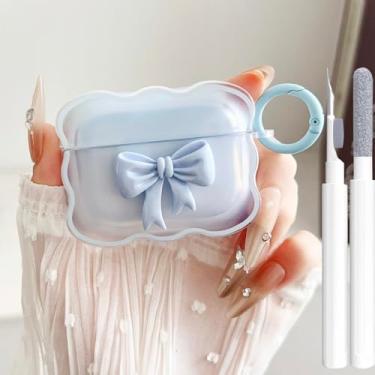 Imagem de Linda capa transparente para AirPods Pro 2/1 geração, design de laço 3D, macio, TPU macio, à prova de choque, Kawaii, Apple iPod Pro, 2ª/1ª geração, com caneta de limpeza e chaveiro, meninas e