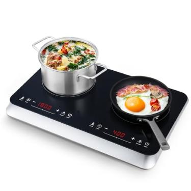 Imagem de COOKTRON Cooktron Cooktop De Indução Dupla, Fogão De Indução De 2 Bocas Com Função Boost, 1800 W, Temporizador De 240 Minutos, Queimador De Bancada Portátil Com 10 Configurações De Temperatura E 9 N
