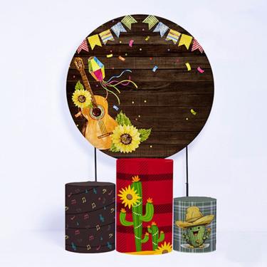 Imagem de Kit Painel de Festa Redondo e Trio de Cilindros Festa Junina - Fera Print