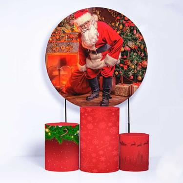 Imagem de Kit Painel de Festa Redondo e Trio de Cilindros Natal - Fera Print