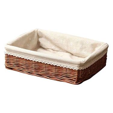 Imagem de Cesta de armazenamento de vime feita à mão, cesta de pão, cesta de frutas, para cozinha, mesa, doces, artigos diversos, organizador
