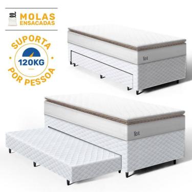 Imagem de Cama Box com Colchão de Molas Ensacadas Pillow Top Neve + Auxiliar de Espuma Unique Solteiro 88cm