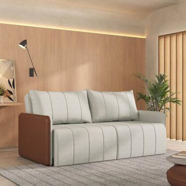 Imagem de Sofá Cama Retrátil e Reclinável 3 Lugares 200cm Jequitibá Cabecasa Madeiramadeira Caramelo/Bege