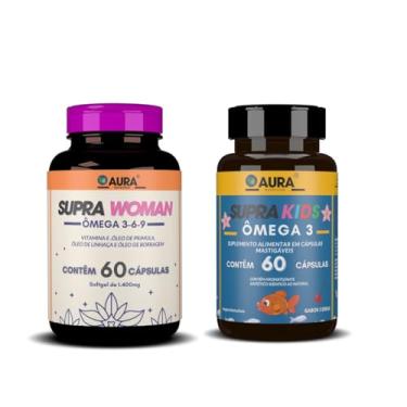 Imagem de Ômega 3,6,9 Supra Woman 60 Cápsulas + Ômega 3 Supra Kids Sabor Cereja 60 Cápsulas - Aura Nutrition