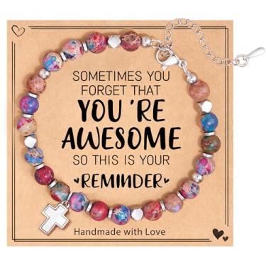 Imagem de Tarsus Pulseira de cruz para mulheres, pulseiras cristãs inspiradoras de pedras naturais para mulheres modernas, presentes de aniversário de Natal para mulheres, average, Pedra, Sem pedras preciosas