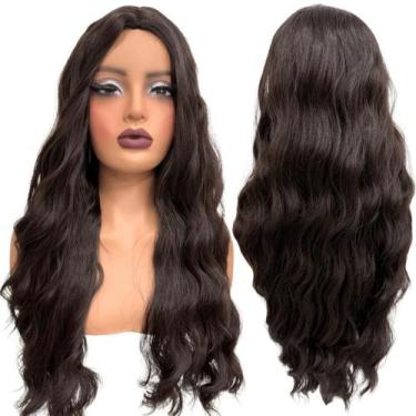 Imagem de Peruca castanho 4 ondulada comprida longa meio silk top - LIONSWIG