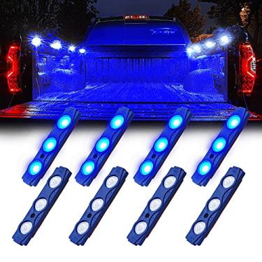 Imagem de Xprite Led Light Rock por cama do caminhão, 24 LEDs Caminhão da carga cama de recolhida, sob o carro, Pé Wells, Rail Lights, Side Marcador LED Rocha Lighting Kit w/Switch azul - 8 PCs