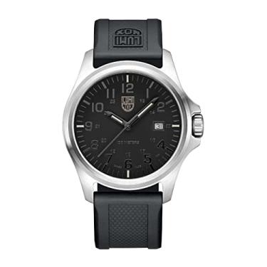 Imagem de Luminox Relógio masculino G Patagonia 43 mm – Relógio militar com função de data, resistente à água até 100 m – Diferentes variações, Caixa: Prata, Mostrador: Preto, Pulseira: Preto, Número: Cinza