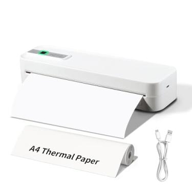 Imagem de SLCZCZ Impressora portátil sem fio térmica de viagem, impressão sem tinta Bluetooth e USB, suporte para impressora sem tinta, papel térmico A4/A5, compatível com telefone/laptop Android e iOS, branco