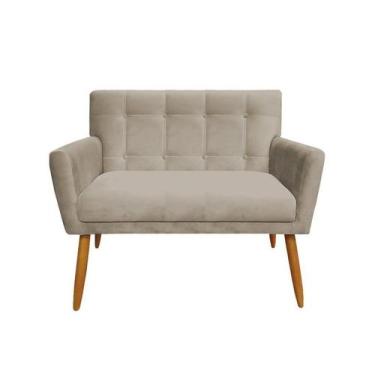 Imagem de Namoradeira Decorativa Onix Suede Bege 2 Lugares Pés Madeira Mz Decor 