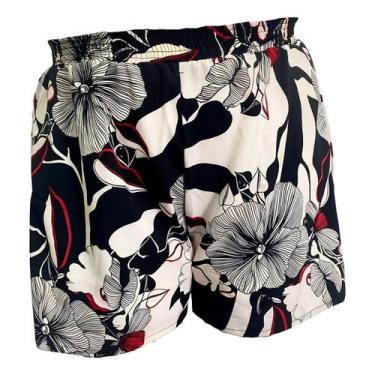 Imagem de Shorts Feminino Plus Size Preto Flores Branca - ALPHAPOLO, G1, Preto