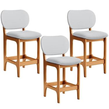 Imagem de Kit 03 Banquetas Baixa Bar Cozinha E Sala De Jantar Fixa Betta L02 Imbuia Linho Cinza