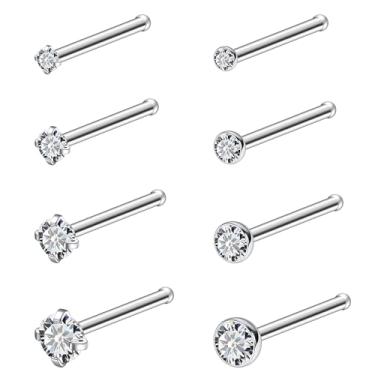 Imagem de Ruifan Anéis de nariz de titânio sólido 18G joia transparente CZ piercing de nariz osso hipoalergênico narina piercing corporal joia para mulheres 1,5 mm 2 mm 2,5 mm 3 mm 8 peças