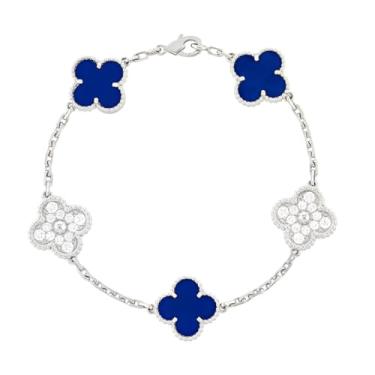 Imagem de Pulseira feminina Trevo 4 folhas Alhambra Vintage, semijoia de luxo cravejada em zircônias