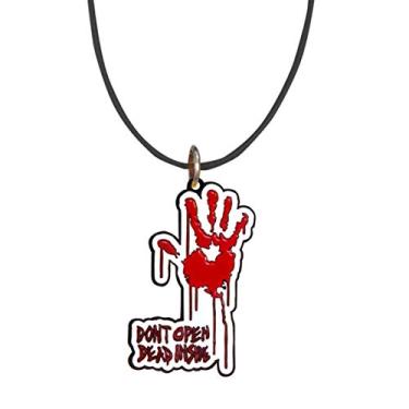 Imagem de Colar de cordão preto com pingente de metal esmaltado Bloody Dead Hand Dont Open Dead Inside
