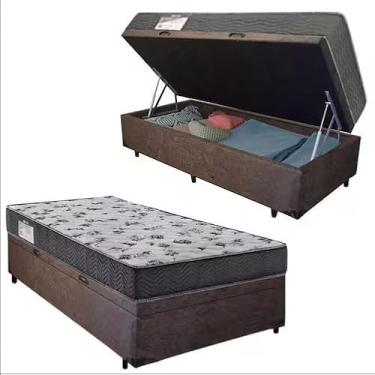 Imagem de Cama Box Baú Solteiro Bom Sonho Suede Marrom + Colchão de Espuma D33 ISO 100 – 88cm