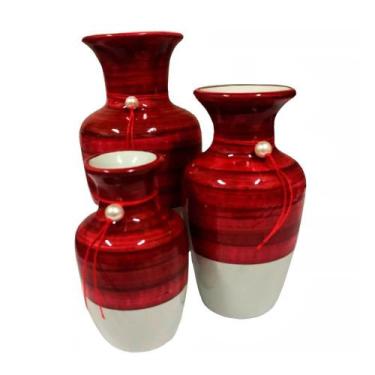 Imagem de Trio Vasos Urnas Jad Em Cerâmica De Aparador Vermelho - Retrofenna Dec