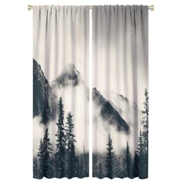 Imagem de Cortinas de montanha névoa, paisagem natural, floresta de pinheiros nebulosos, cortinas blackout com bolso para varão, para sala de estar, quarto, banheiro, 106,6 x 160 cm