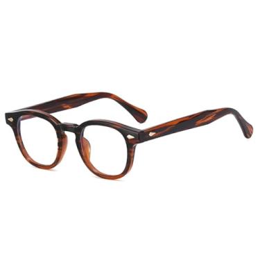 Imagem de Armação de óculos feminina, moderna, transparente, anti-luz azul, retrô, masculina, com dobradiça de mola, rebites (chá preto)