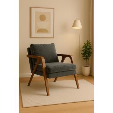 Imagem de Poltrona Estofada Mona Veludo Decorativa Luxo Pés De Madeira Maciça (CINZA)