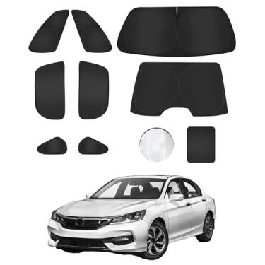 Imagem de Persianas de janela atualizadas 2025 8 peças para Honda Accord 2018-2022 com bolsa de armazenamento [design OEM, 100% bloqueio solar] Conjunto completo dobrável de 240T para para-brisas - privacidade