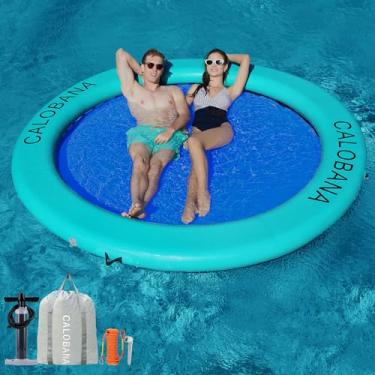 Imagem de CALOBANA Rede de água inflável resistente de 1,8 m, anel flutuante redondo, plataforma de ilha flutuante, flutua no rio, jangada de lago, espreguiçadeira de piscina para festas de adultos, verde menta