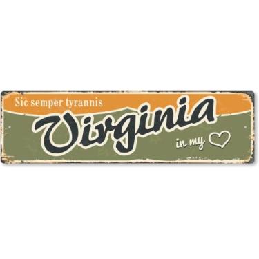 Imagem de SmartSign Placa de metal vintage do estado de Virgínia de 10 x 35 cm "In My Heart", alumínio à prova de ferrugem de 40 mil com sobretudo transparente, decoração de parede retrô, multicolorido