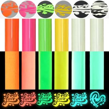 Imagem de SHOYISI 3D Puff Glow In The Dark Vinil de Transferência de Calor Luminoso Cor Fluorescente Htv Puff Vinil 6 Folhas 12"X10"Para Camiseta de Prensa Térmica…